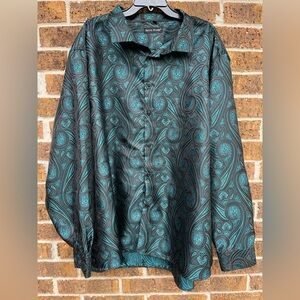 Barry Wang Green & Black Men’s Paisley Long Sleeve Dress Shirt Sz 4XL